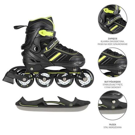 Πατίνια Roller - Παγοπέδιλα Ρυθμιζόμενα In-Line Skates / Hockey Ice Skates 2σε1 Μαύρο/Πράσινο NILS Extreme NH 18191